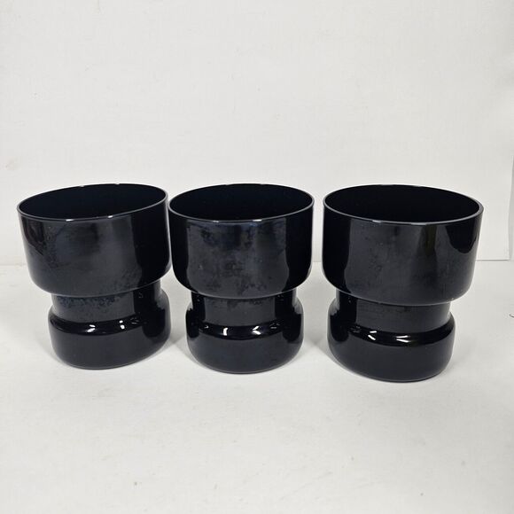 3 Black Glasses Glossy Opaque MCM Vintage Geometric Cylinder Retro - Picture 1 of 14